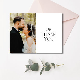Tarjeta de agradecimiento de foto de boda con lazo