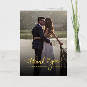 Tarjeta de agradecimiento de foto de boda con letr