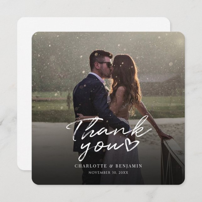Tarjeta de agradecimiento de foto de boda con letr (Anverso / Reverso)