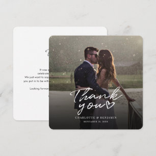Tarjeta de agradecimiento de foto de boda con letr