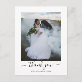 Tarjeta de agradecimiento de foto de boda con letr