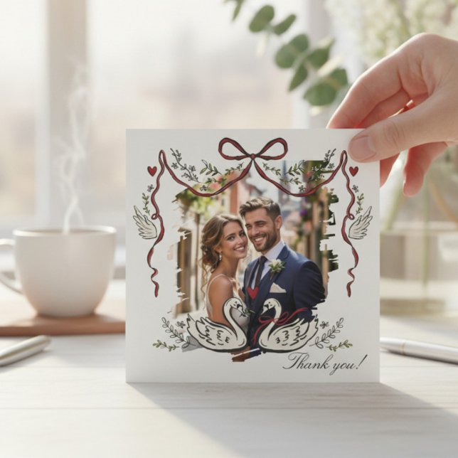 Tarjeta de agradecimiento de foto de boda con letr (Subido por el creador)