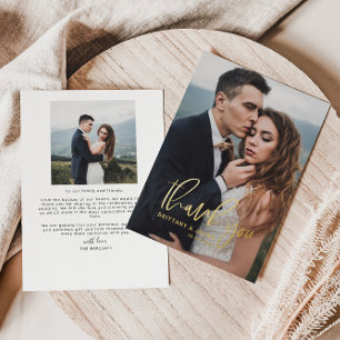 Tarjeta de agradecimiento de foto de boda con letr