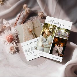Tarjeta de agradecimiento de foto de boda con letr