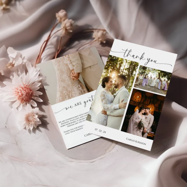 Tarjeta de agradecimiento de foto de boda con letr (Subido por el creador)