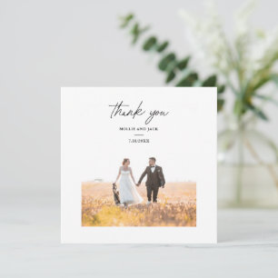 Tarjeta de agradecimiento de foto de boda con letr