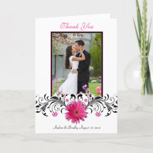 Tarjeta de agradecimiento de foto de boda con marg