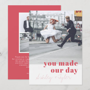 Tarjeta de agradecimiento de foto de boda con tipo