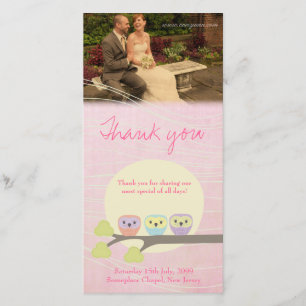 Tarjeta de agradecimiento de foto de boda de búhos