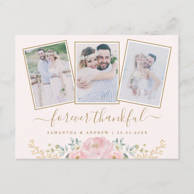 Tarjeta de agradecimiento de foto de boda de colaj (Anverso)