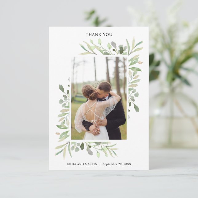 Tarjeta de agradecimiento de foto de boda de eucal (Anverso de pie)