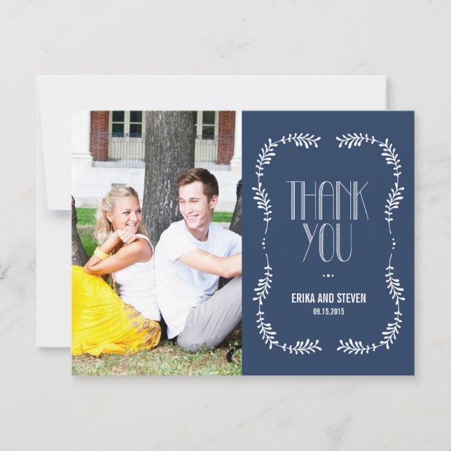 Tarjeta de agradecimiento de foto de boda de hojas (Anverso)