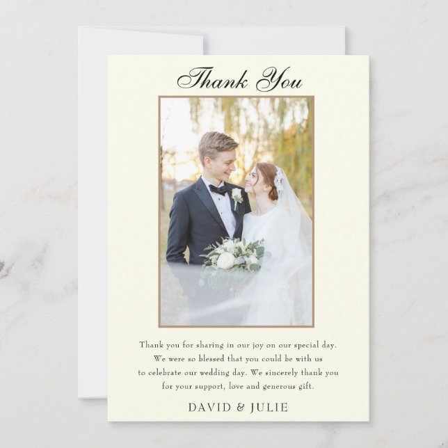 Tarjeta de agradecimiento de foto de boda de marfi (Anverso)