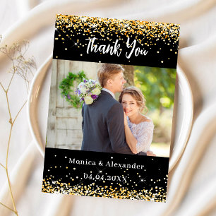 Tarjeta de agradecimiento de foto de boda de oro n