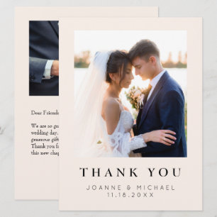 Tarjeta de agradecimiento de foto de boda elegante