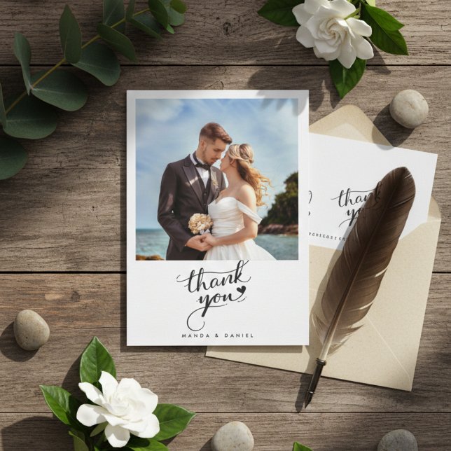 Tarjeta de agradecimiento de foto de boda elegante (Subido por el creador)