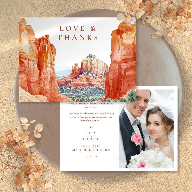 Tarjeta de agradecimiento de foto de boda en la mo (Desert Mountain Wedding Photo Thank You Card)