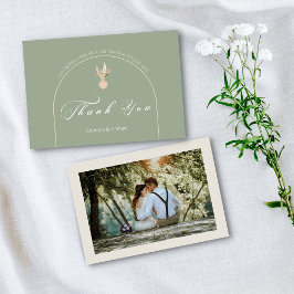 Tarjeta de agradecimiento de foto de boda en verde