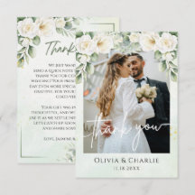 Tarjeta de agradecimiento de foto de boda floral