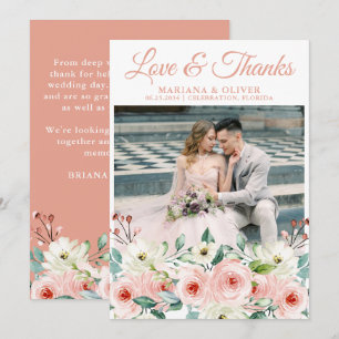 Tarjeta de agradecimiento de foto de boda floral d