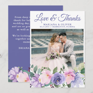 Tarjeta de agradecimiento de foto de boda floral l