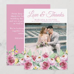 Tarjeta de agradecimiento de foto de boda floral r