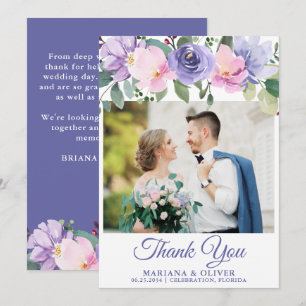 Tarjeta de agradecimiento de foto de boda floral r