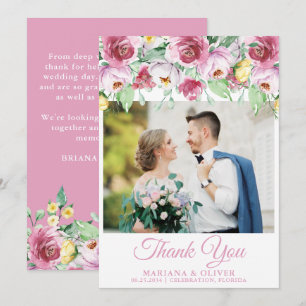 Tarjeta de agradecimiento de foto de boda floral r