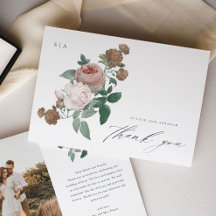 Tarjeta de agradecimiento de foto de boda floral v