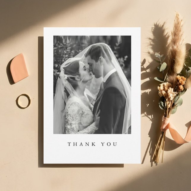 Tarjeta de agradecimiento de foto de boda formal e (Elegant Formal Wedding Photo Thank You Card)