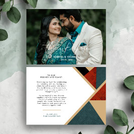 Tarjeta de agradecimiento de foto de boda geométri