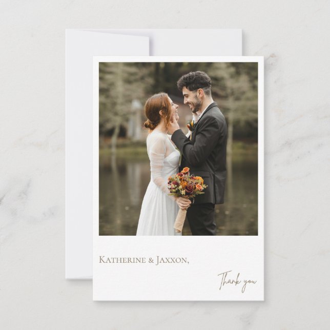 Tarjeta de agradecimiento de foto de boda minimali (Anverso)