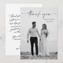 Tarjeta de agradecimiento de foto de boda moderna 