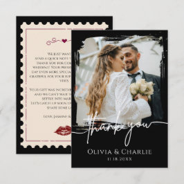 Tarjeta de agradecimiento de foto de boda negra