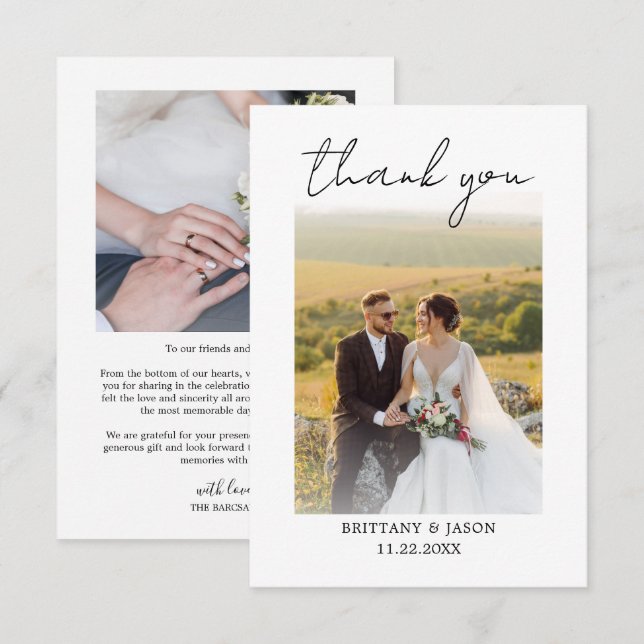 Tarjeta de agradecimiento de foto de boda personal (Anverso / Reverso)