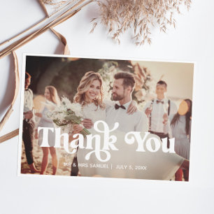 Tarjeta de agradecimiento de foto de boda retro bo