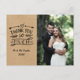 Tarjeta de agradecimiento de foto de boda rústica