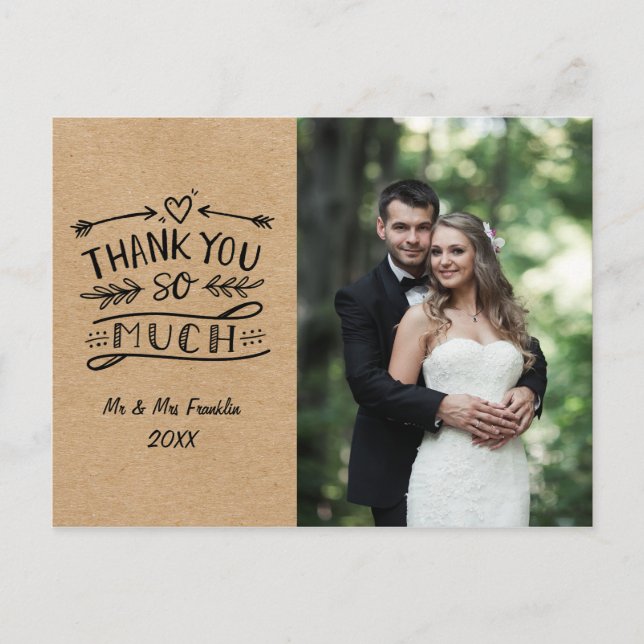 Tarjeta de agradecimiento de foto de boda rústica  (Anverso)