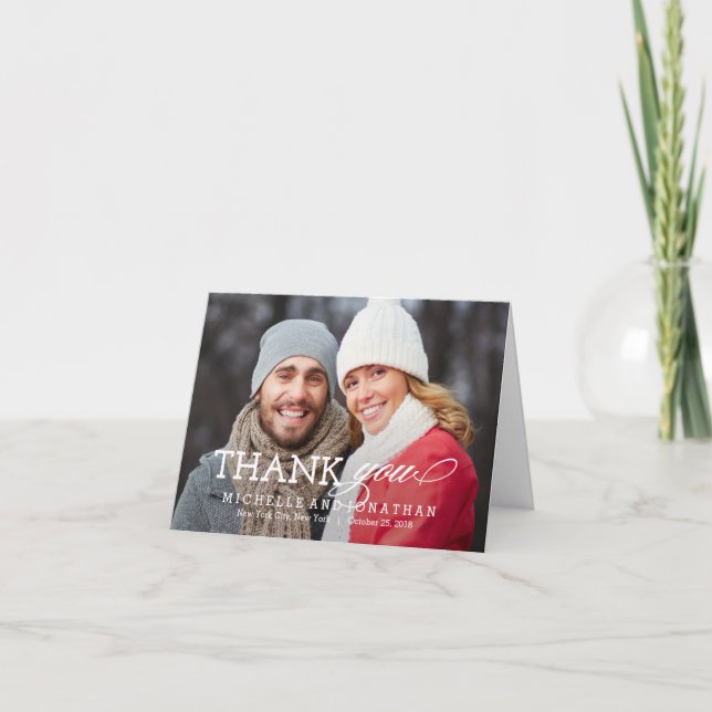 Tarjeta de agradecimiento de foto de boda simpleme (Anverso)