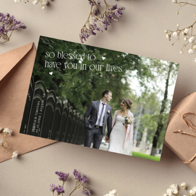Tarjeta de agradecimiento de foto de boda tan bend (Subido por el creador)
