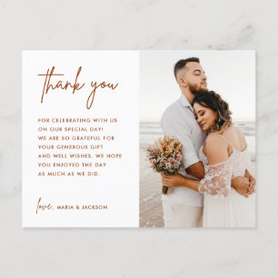 Tarjeta de agradecimiento de foto de boda terrosa