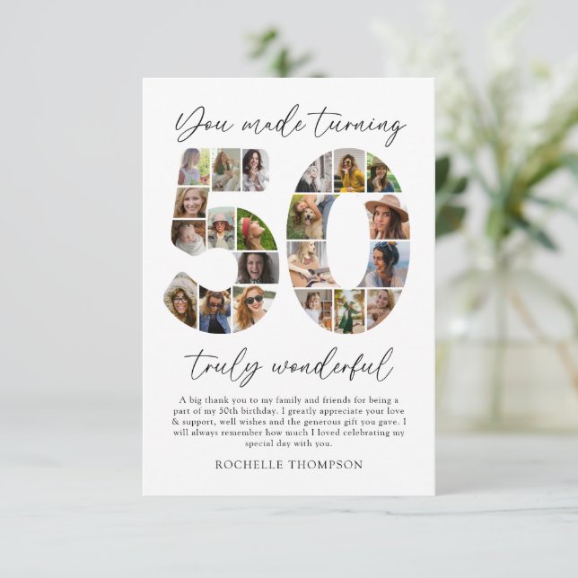 Tarjeta de agradecimiento de foto de cumpleaños 50 (Anverso de pie)