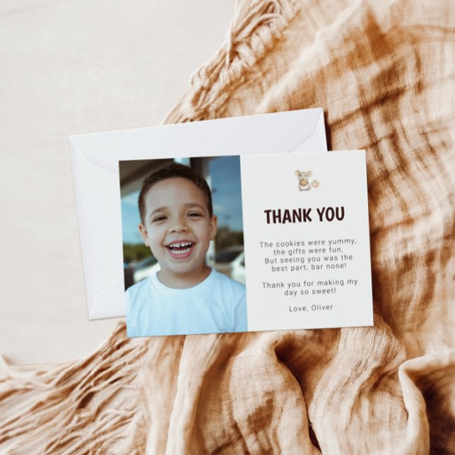 Tarjeta de agradecimiento de foto de cumpleaños de (Sweet Cookie Mouse Theme Kid Birthday Thank You Card)