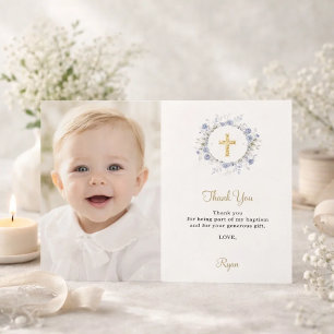 Tarjeta de agradecimiento de foto de florales azul