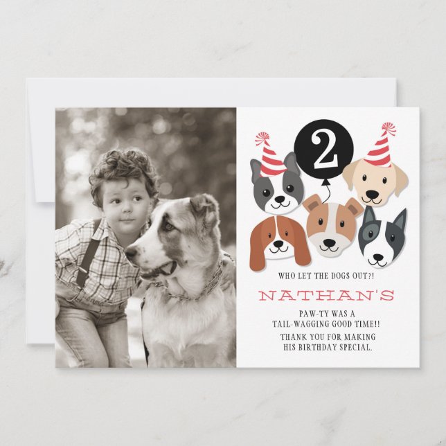 Tarjeta de agradecimiento de foto de perros y glob (Anverso)