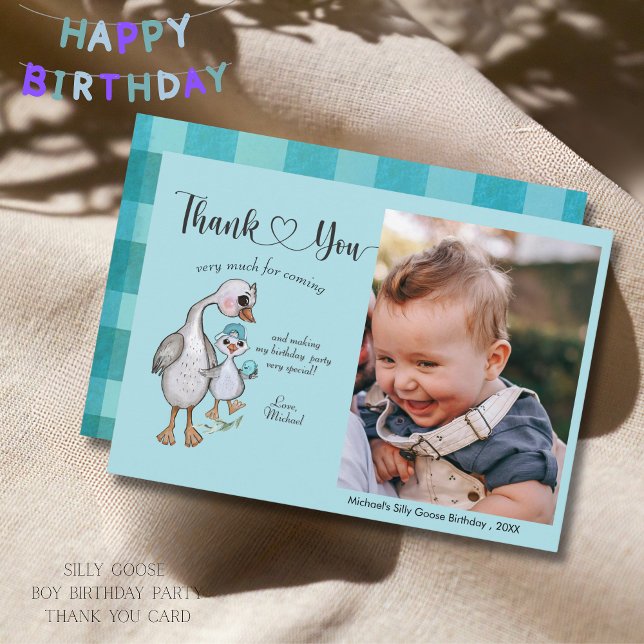 Tarjeta de agradecimiento de foto de un chico gros (One Silly Goose Boy's Photo Thank You Card)