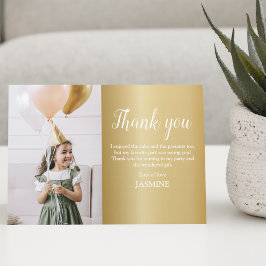Tarjeta de agradecimiento de foto dorada para niño