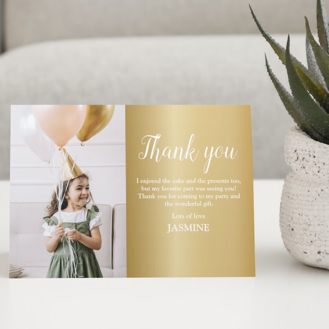 Tarjeta de agradecimiento de foto dorada para niño (Subido por el creador)