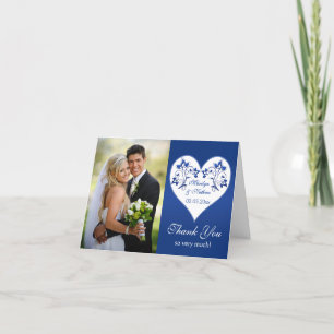 Tarjeta de agradecimiento de foto floral azul real