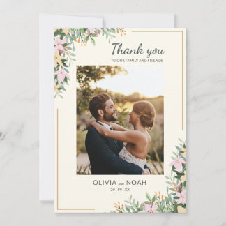Tarjeta de agradecimiento de foto floral romántica